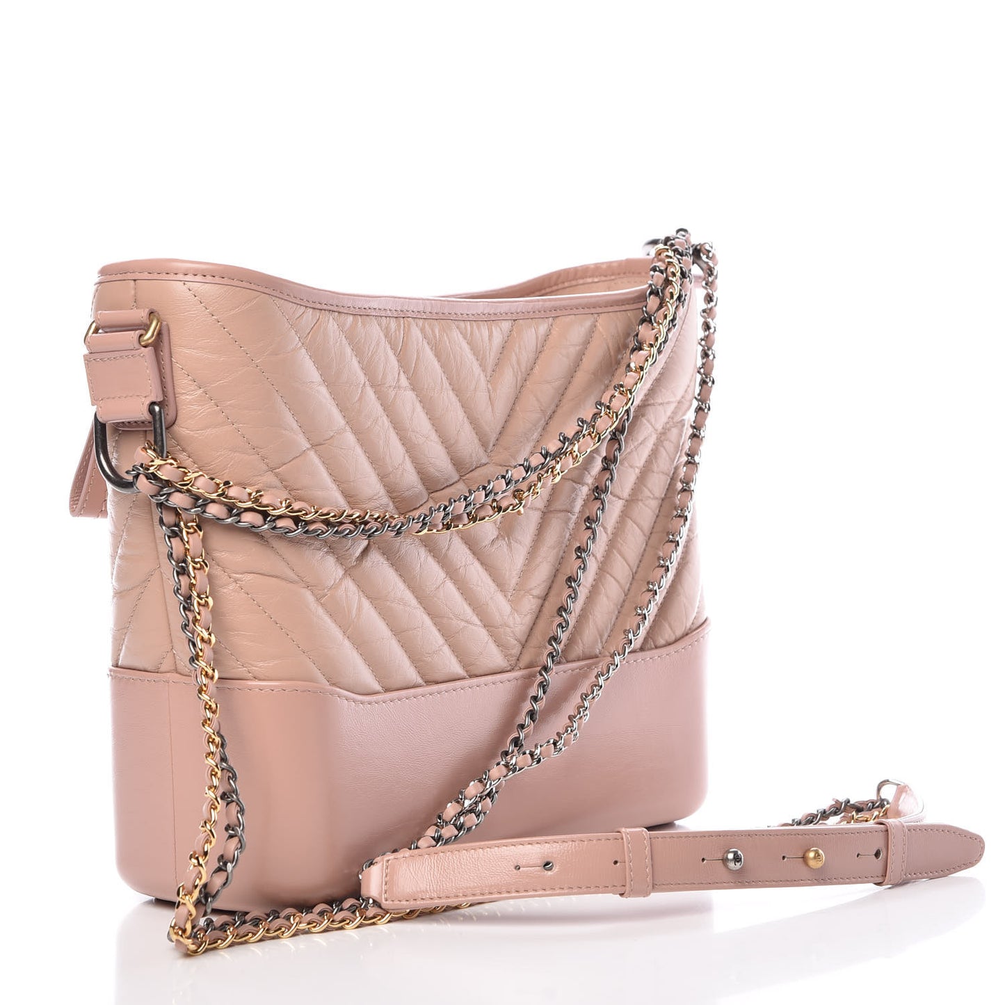 Aged Calfskin Chevron Quilted Medium Gabrielle Hobo Pink