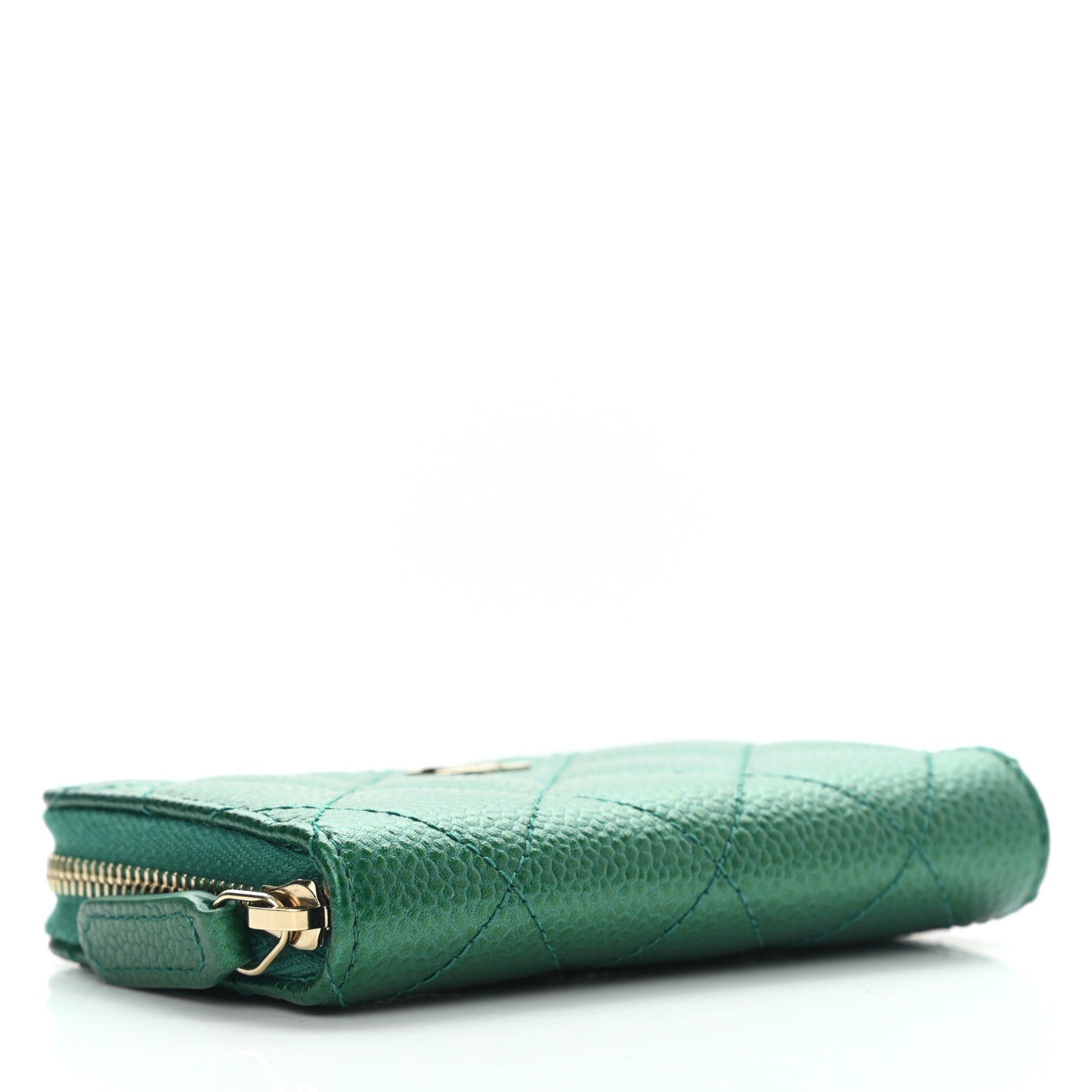 Metallic Caviar Quilted Zip Coin Purse Green