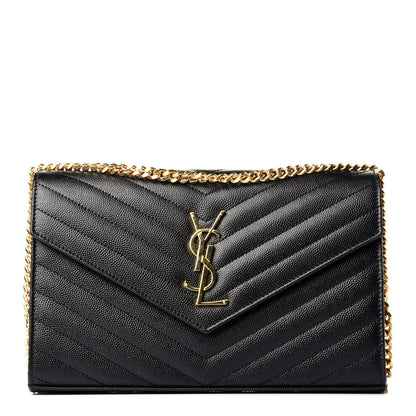 Saint Laurent Grain De Poudre Matelasse Chevron Monogram Chain Wallet Black 1 of 10