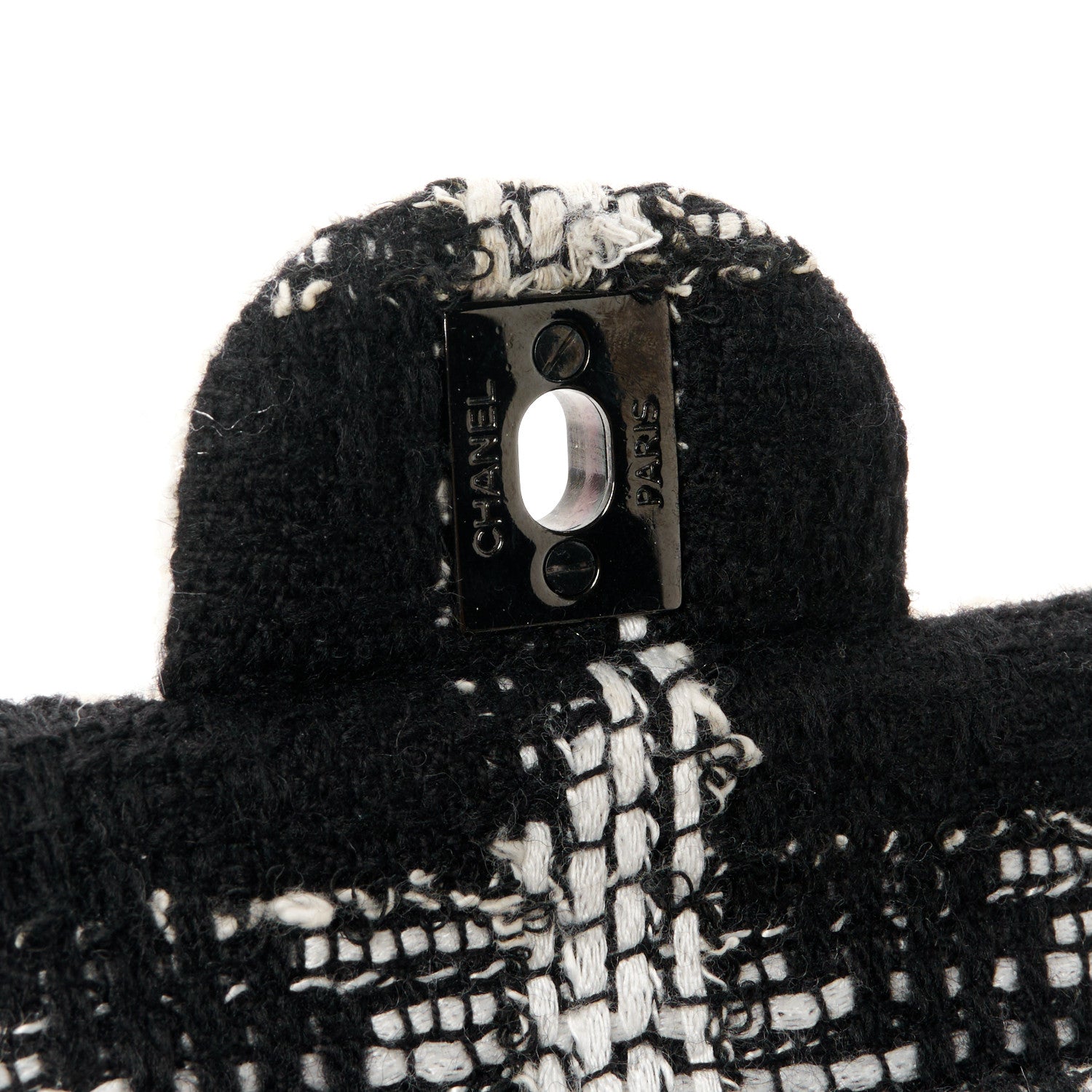 Chanel Tweed Quilted Tartan Medium Double Flap Black White 7 of 11