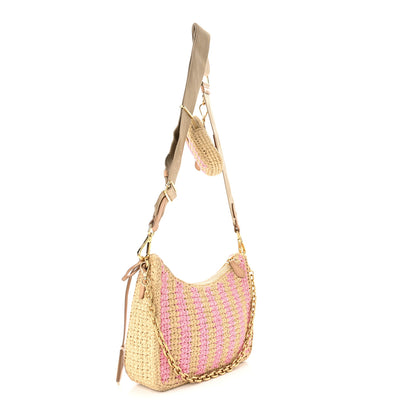 Prada Yarn Raffia Effect Crochet Striped Re-Edition 2005 Shoulder Bag Naturale Petalo 3 of 12