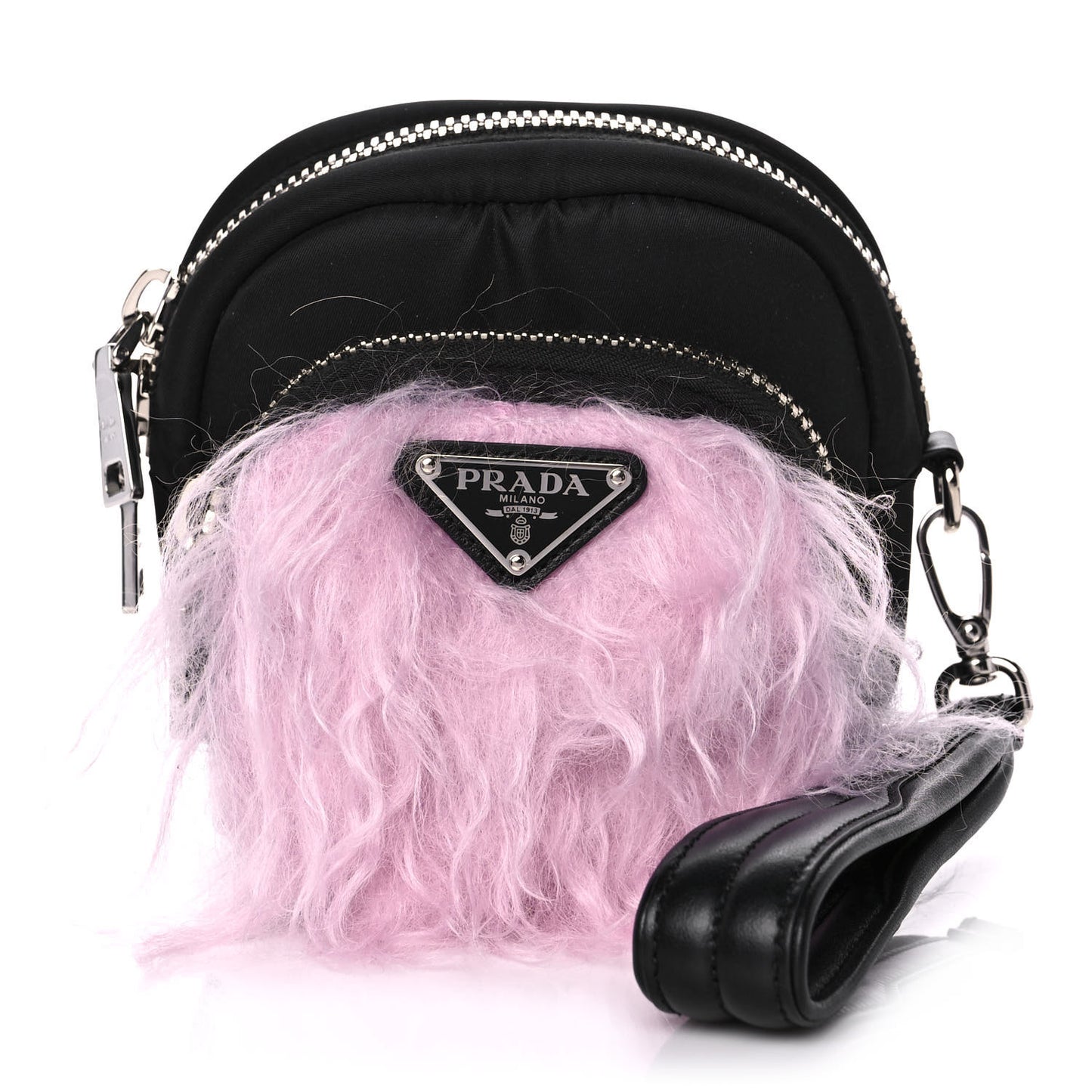 Tessuto Nylon Faux Fur Small Pocket Wristlet Pouch Black Glicine