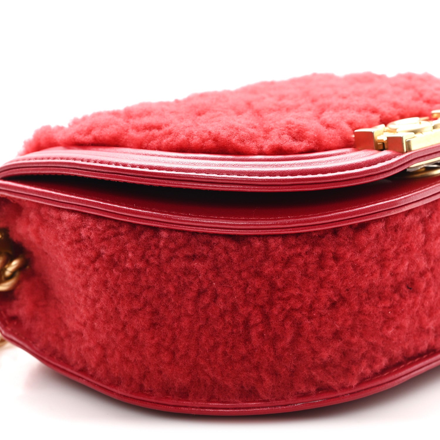 Chanel Calfskin Shearling Quilted Small Boy Messenger Bag Red 9 of 11