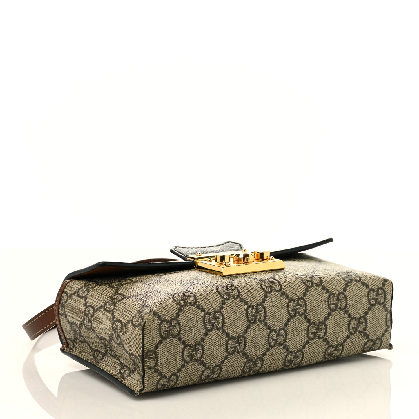 GG Supreme Monogram Calfskin Mini Padlock Top Handle Shoulder Bag Beige Black Cuir