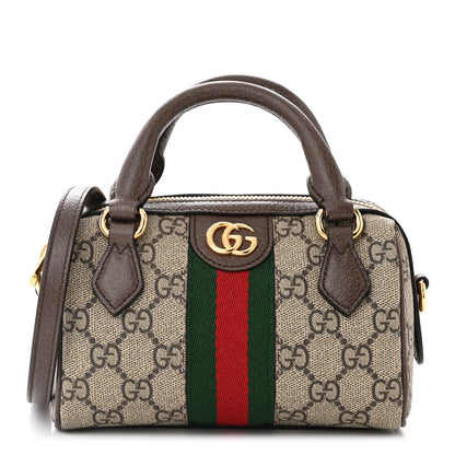 Gucci GG Supreme Monogram Textured Dollar Calfskin Web Super Mini Ophidia Top Handle Bowler Bag Beige Ebony New Acero 1 of 10