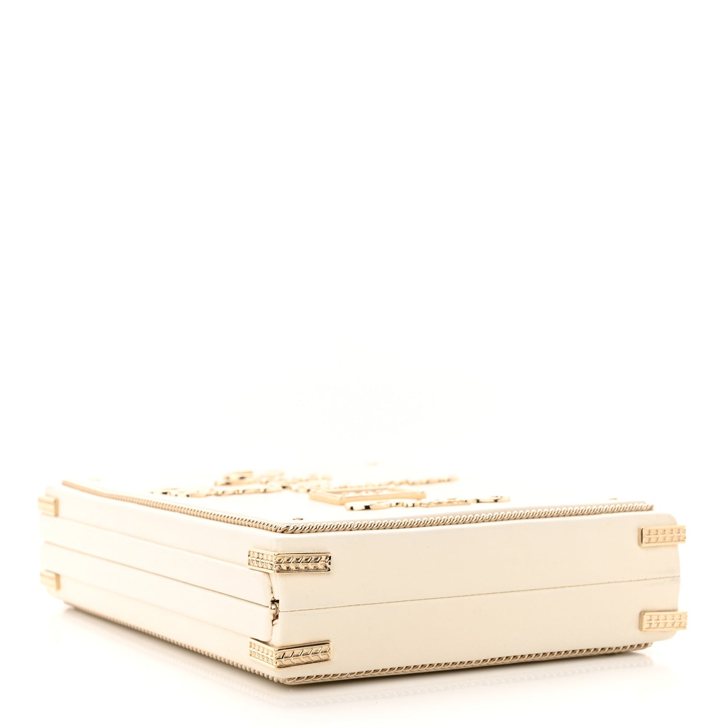 Lambskin Room Card Minaudiere Evening Bag White Gold