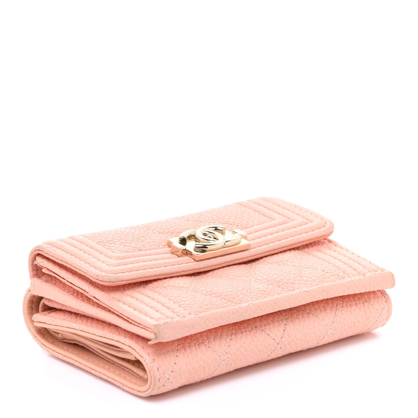 Caviar Quilted Small Boy Flap Wallet Light Pink