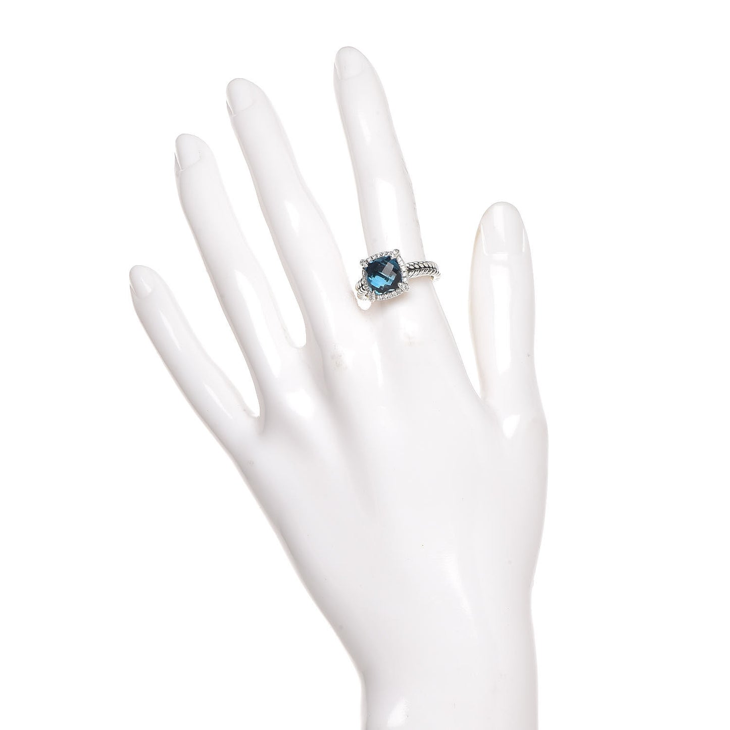Sterling Silver Diamond Hampton Blue Topaz 9mm Chatelaine Pave Bezel Ring 54 6.75