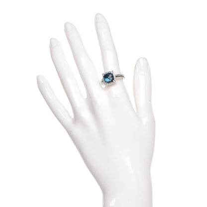 David Yurman Sterling Silver Diamond Hampton Blue Topaz 9mm Chatelaine Pave Bezel Ring 54 6.75 2 of 7