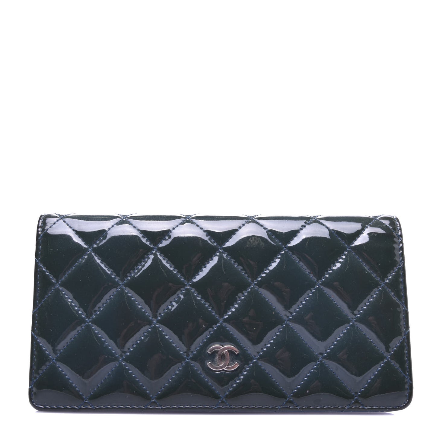 Patent Calfskin Quilted Yen Wallet Blue