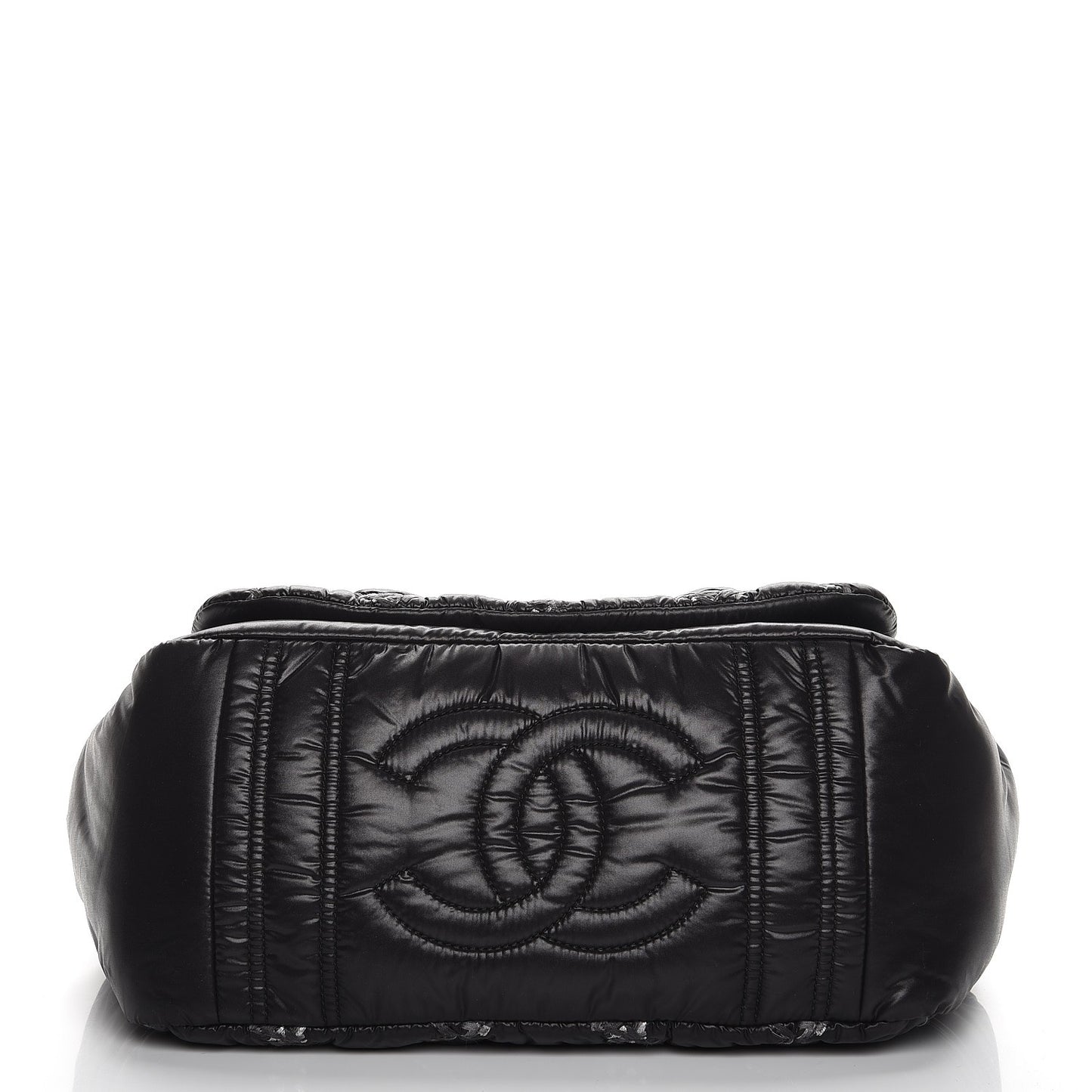 Nylon Quilted Tweed Stitch Bubble Flap Black