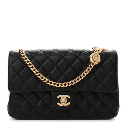 Chanel Lambskin Quilted Small Sweet Camellia Flap Black 1 of 12