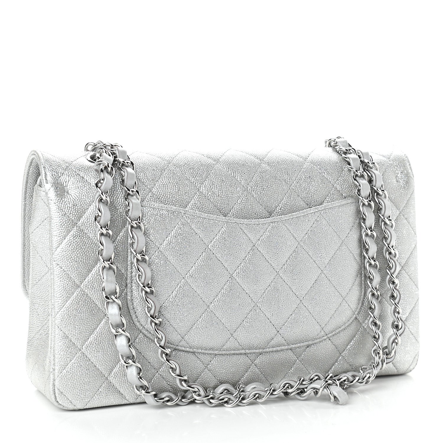 Chanel Glittered Metallic Caviar Quilted Medium Double Flap Silver 3 of 9
