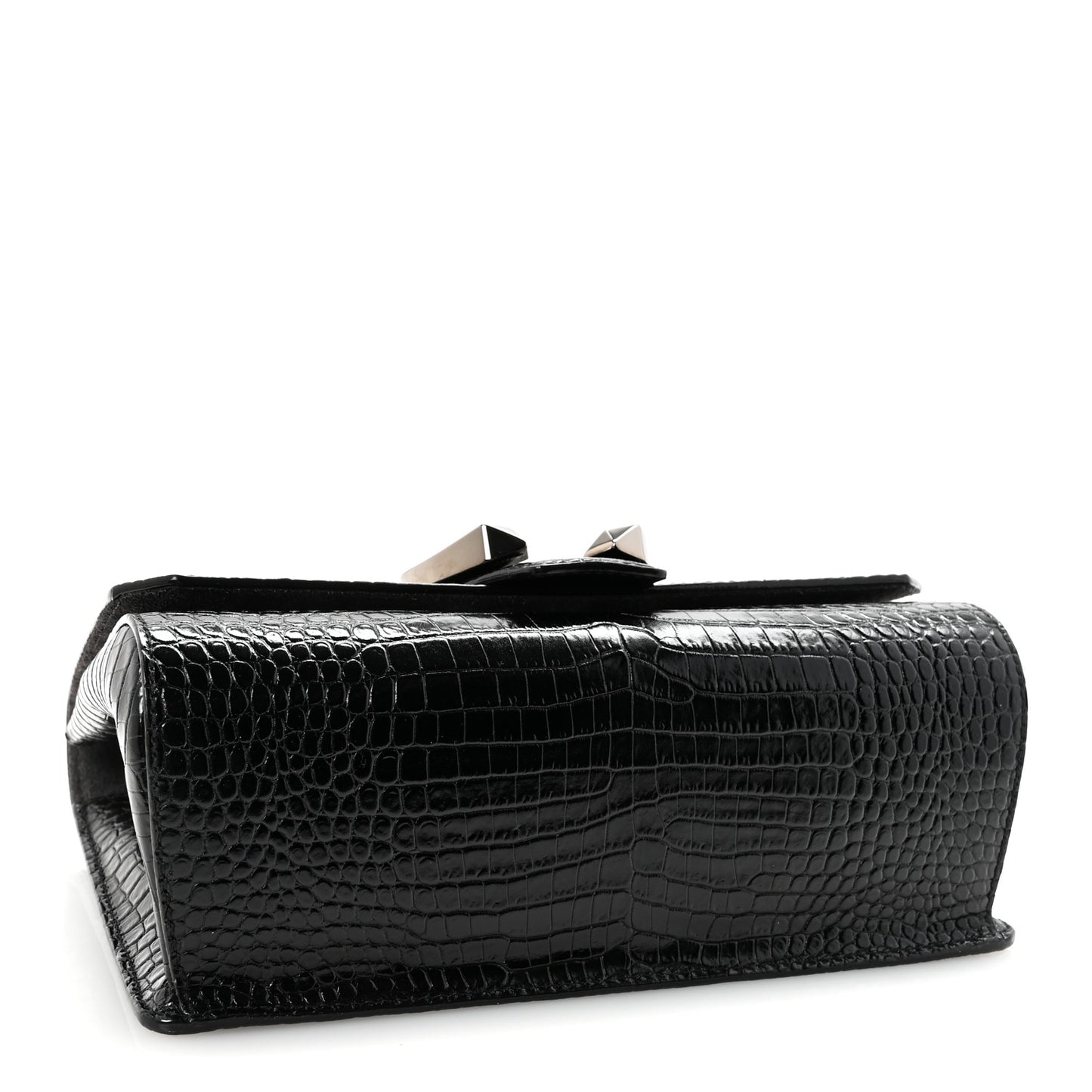 Calfskin Crocodile Embossed Madeline Top Handle Black