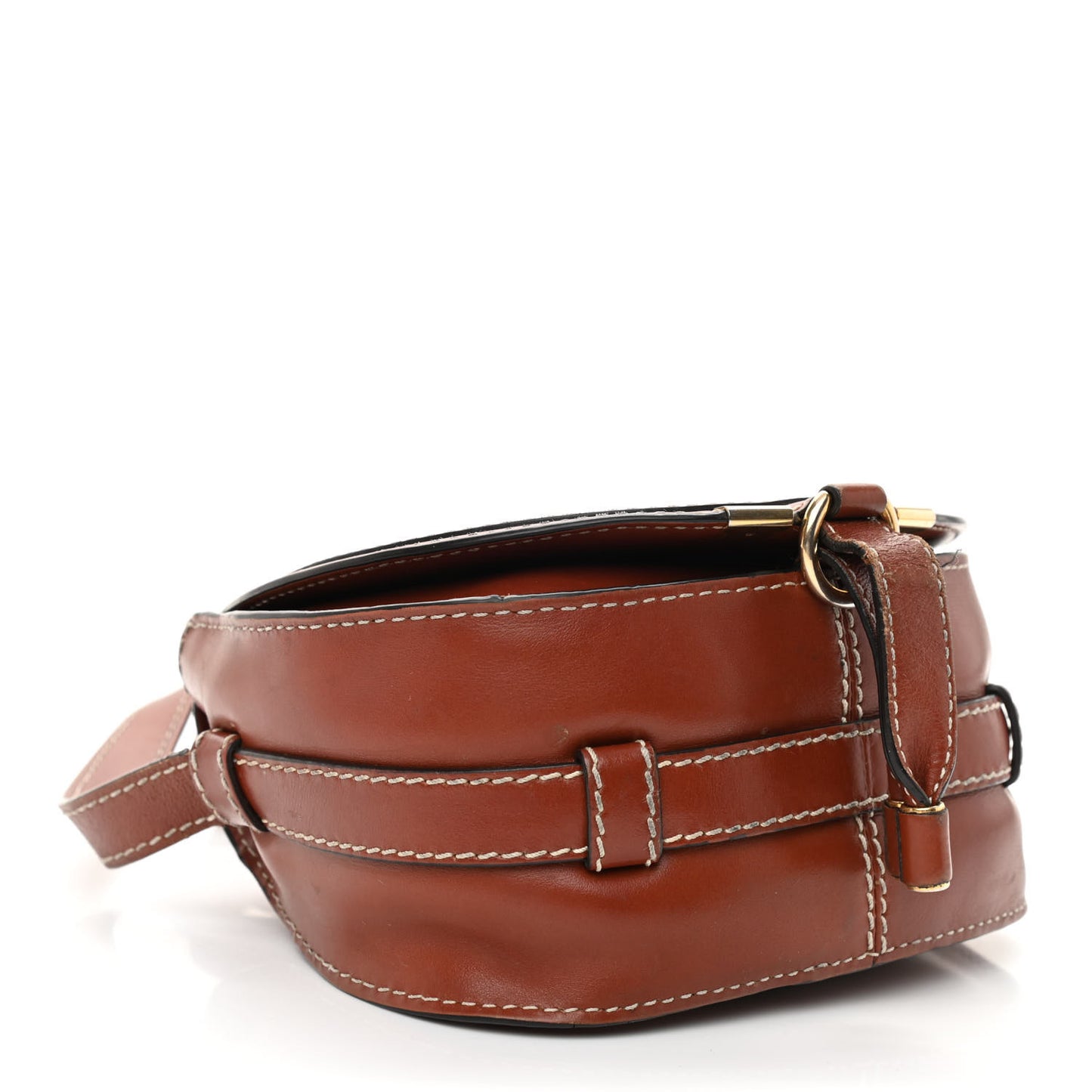 Shiny Calfskin Mini Marcie Round Crossbody Bag Caramel