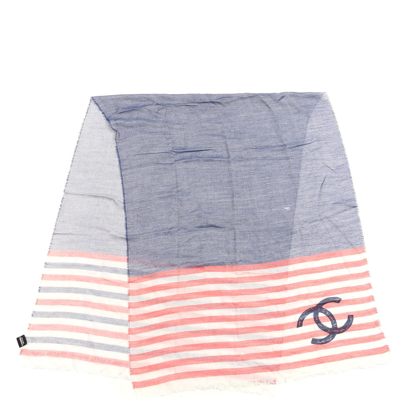 Cashmere Silk Cotton CC Stripe Fringe Scarf Red White Blue