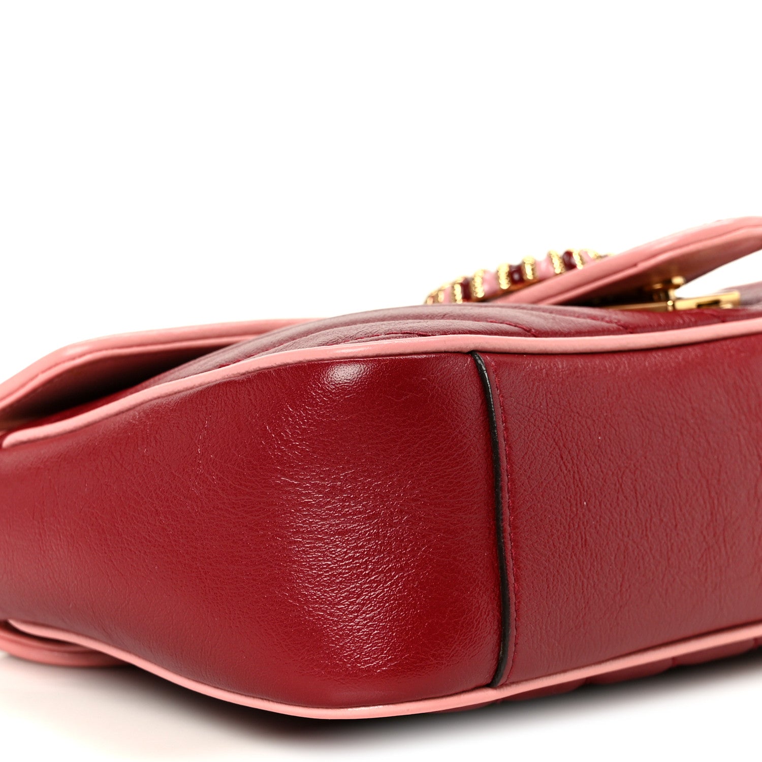 Gucci Azalea Calfskin Enamel Matelasse Diagonal Small Torchon GG Marmont Shoulder Bag New Cherry Red Wild Rose 10 of 11