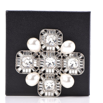Chanel Pearl Crystal Baguette Brooch Silver 5 of 5