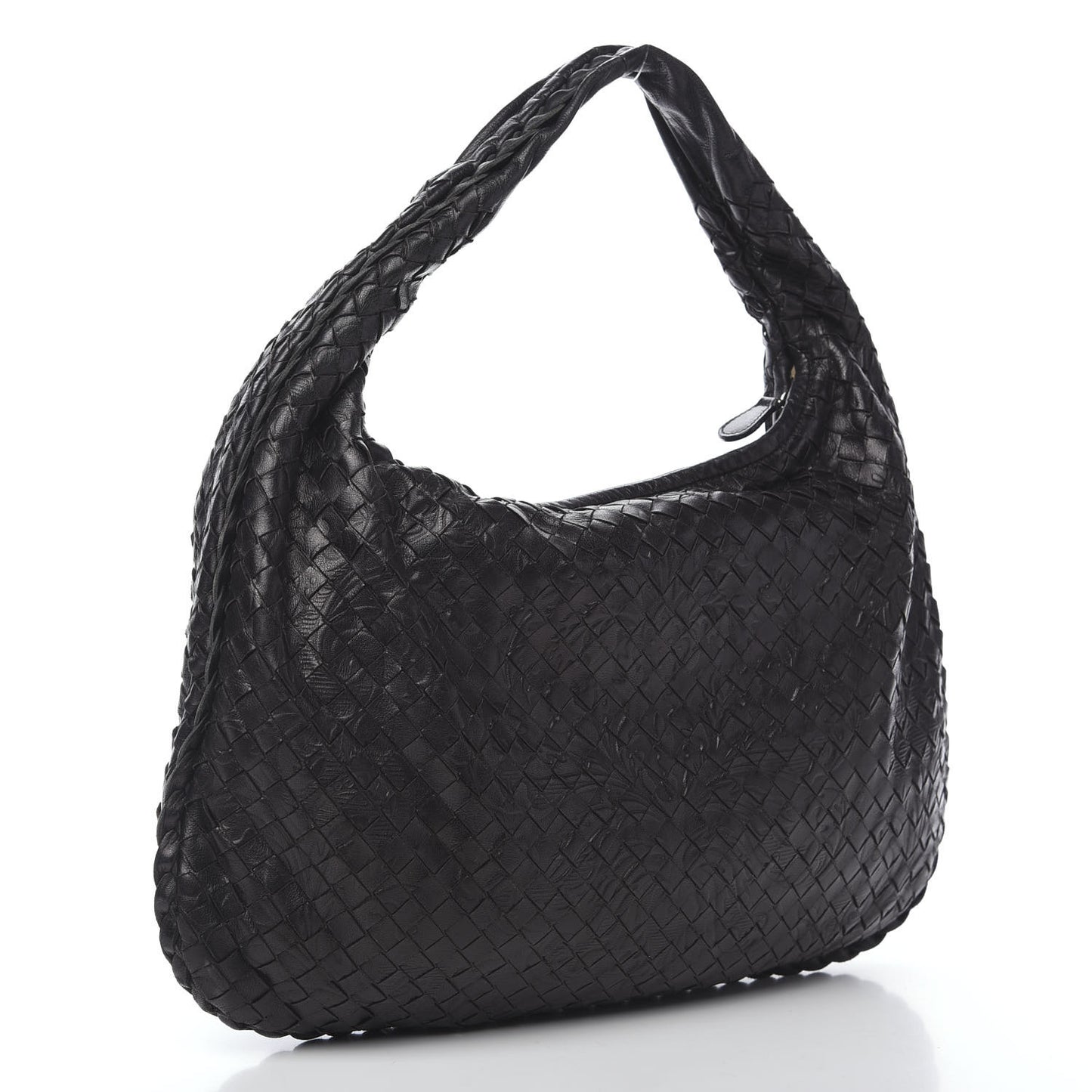 Nappa Intrecciato Embossed Medium Veneta Hobo Black