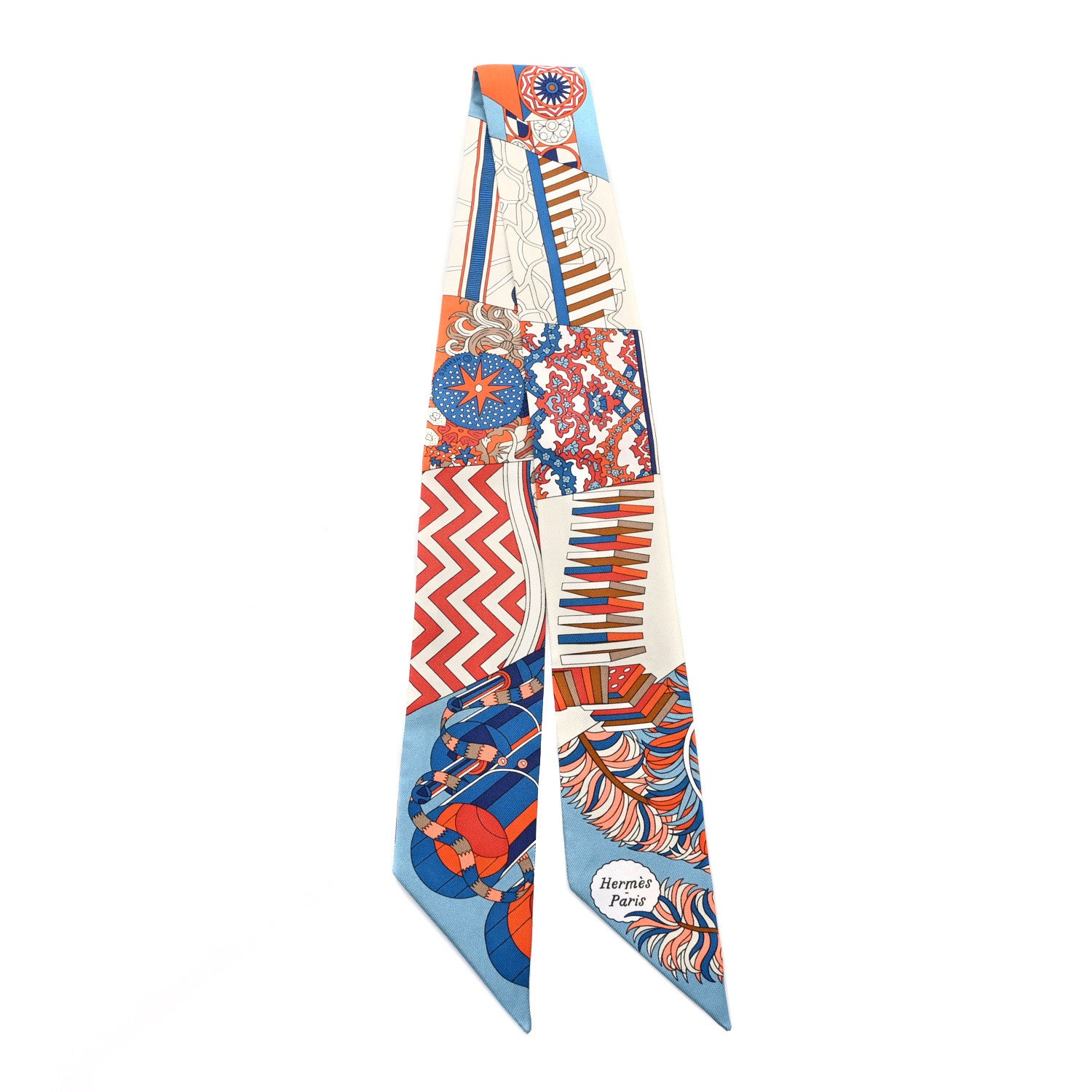 Hermes Silk De l'Ombrelle Aux Duels Twilly Bleu Potiron Creme 2 of 3