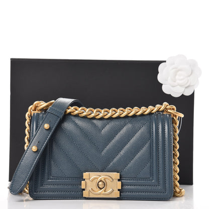 Chanel Caviar Chevron Quilted Small Boy Flap Blue 9 of 9