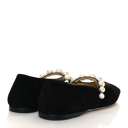Jimmy Choo Suede Pearl Embellished Ade Flat 39 Black 4 of 8