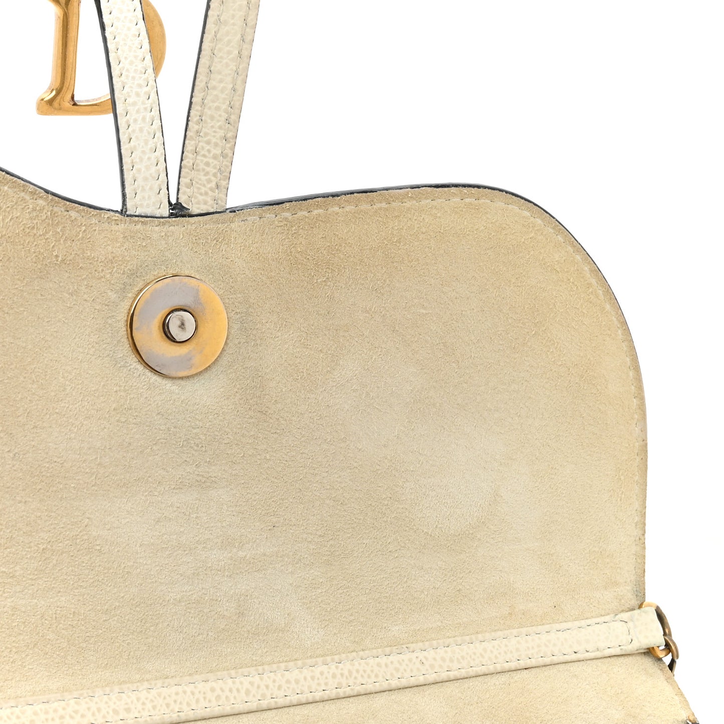 Grained Calfskin Saddle Chain Pouch Off White