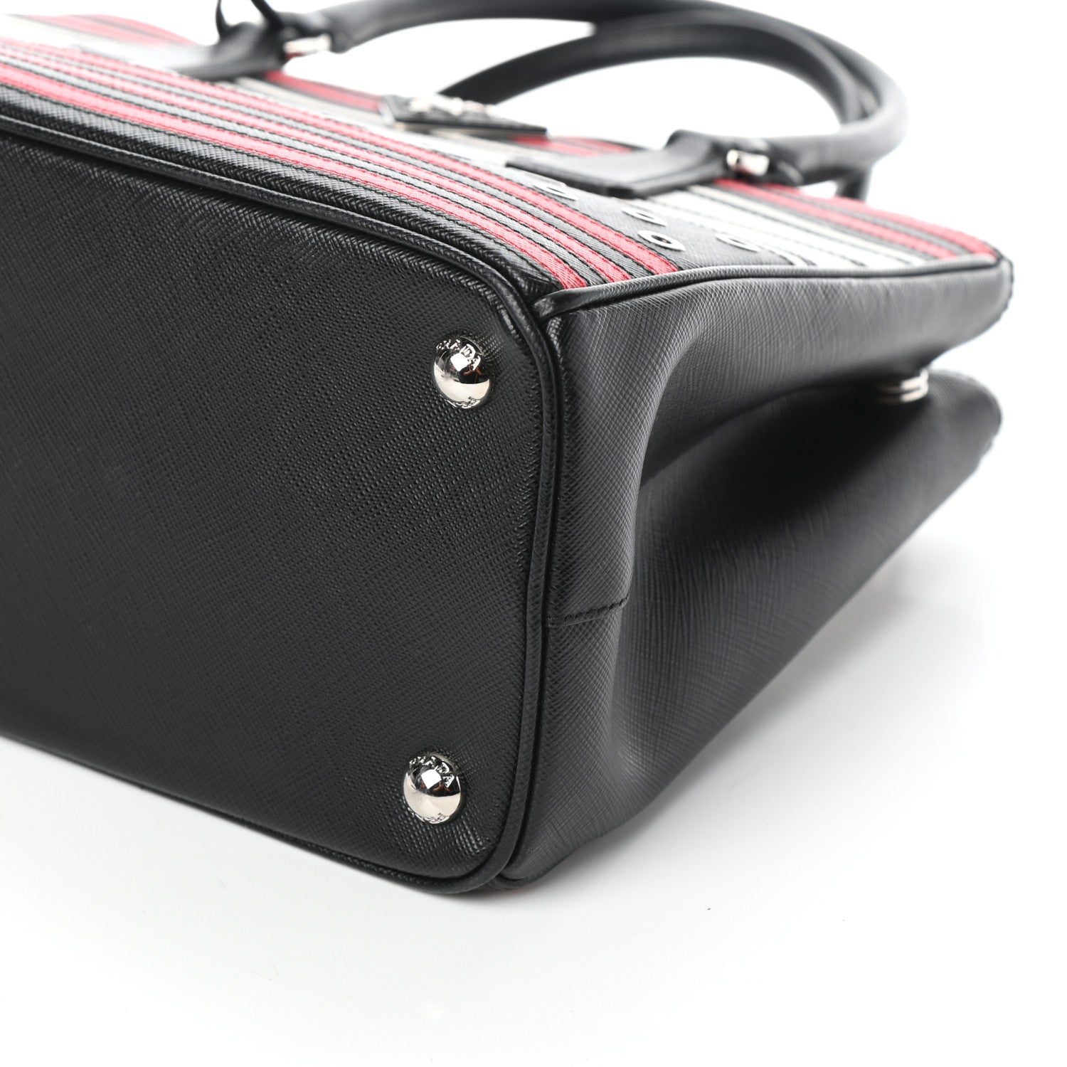 Prada Saffiano Grommet Small Galleria Double Zip Tote Black Fuoco 9 of 9