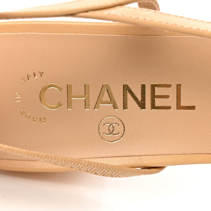 Chanel Goatskin Grosgrain Cap Toe CC Slingback Pumps 40 Beige Black 7 of 14