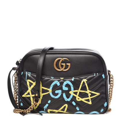 Gucci Calfskin Matelasse GucciGhost Medium GG Marmont Chain Shoulder Bag Black New Acquamarine 1 of 13