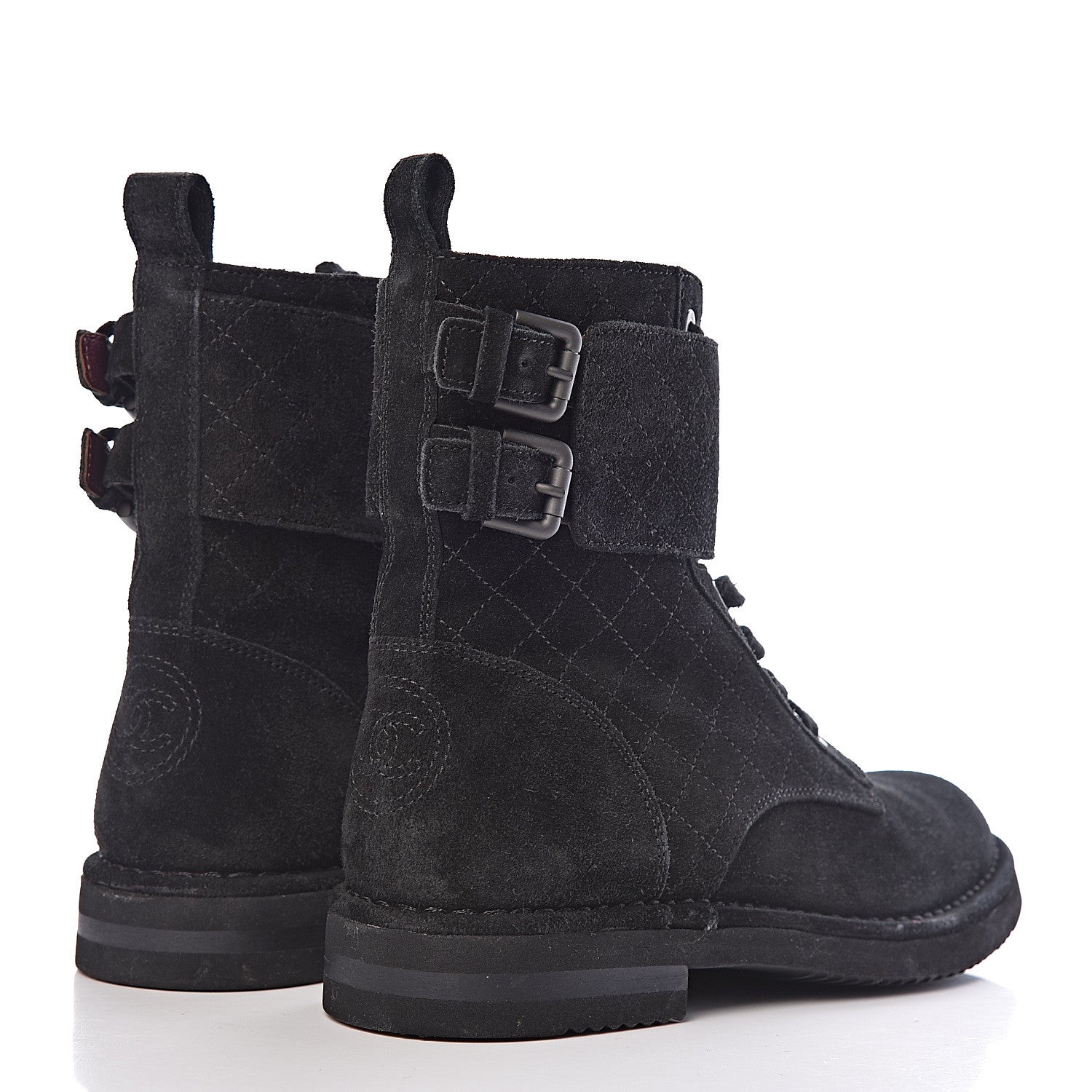 Chanel Suede Calfskin Quilted Combat Short Boots 37 Black 4 of 8