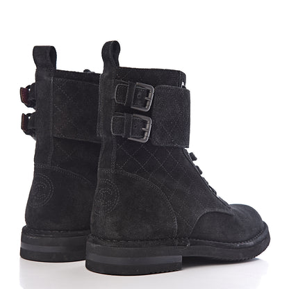Chanel Suede Calfskin Quilted Combat Short Boots 37 Black 4 of 8