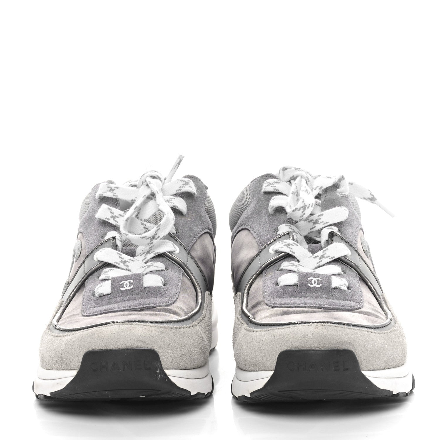 Chanel Suede Velvet Lambskin CC Sneakers 37.5 Grey 2 of 8