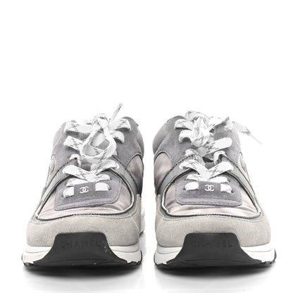 Chanel Suede Velvet Lambskin CC Sneakers 37.5 Grey 2 of 8
