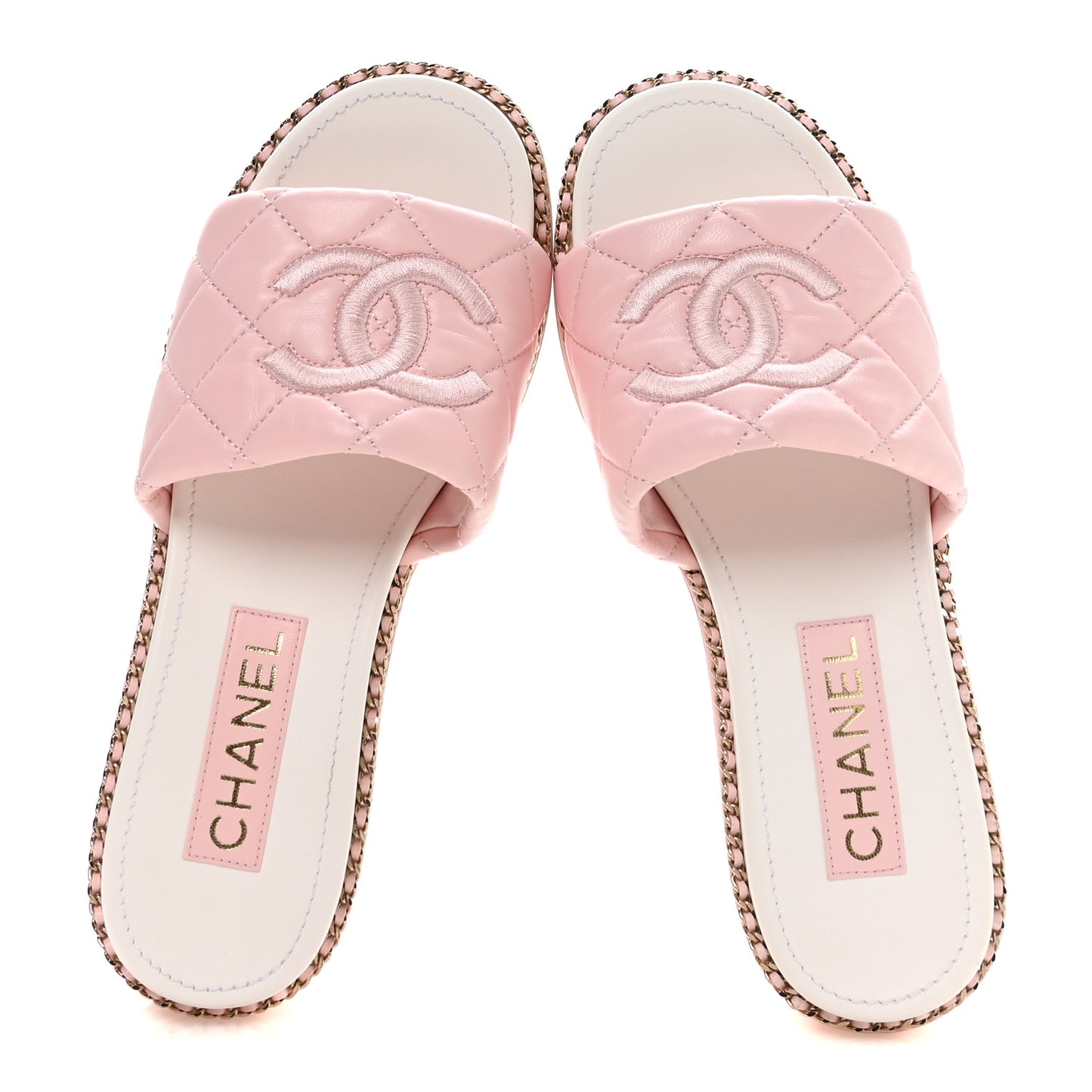 Lambskin Quilted CC Chain Mules 38 Light Pink White