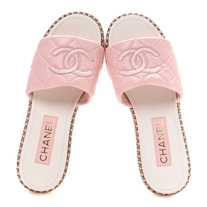 Chanel Lambskin Quilted CC Chain Mules 38 Light Pink White 2 of 8