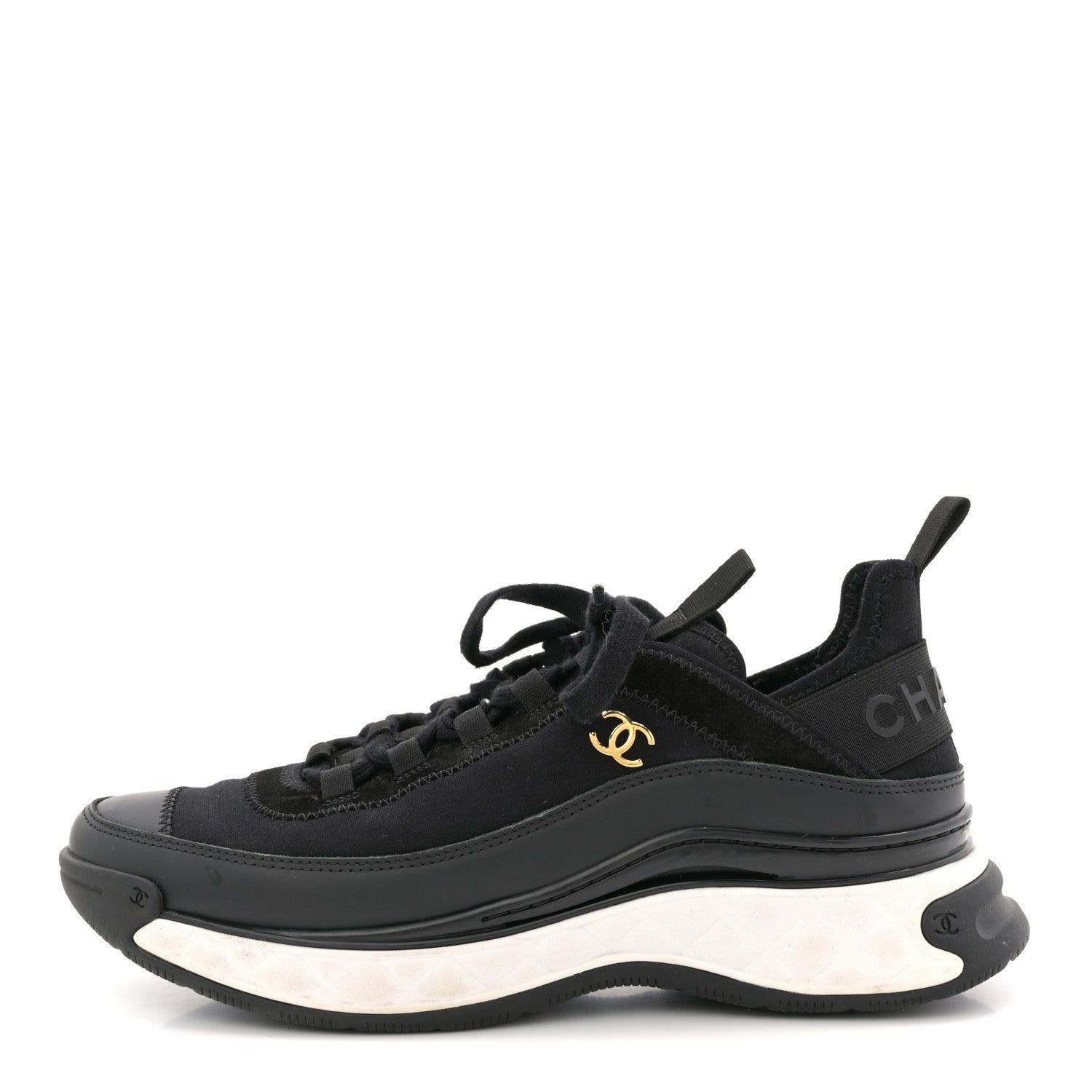 Chanel Velvet Calfskin Mixed Fibers CC Sneakers 40 Black 1 of 12