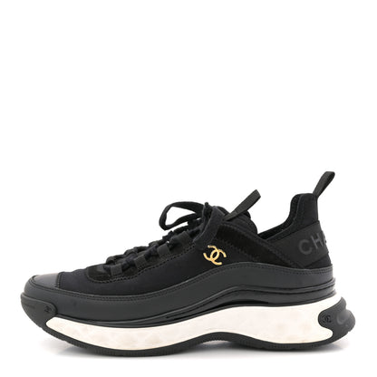 Chanel Velvet Calfskin Mixed Fibers CC Sneakers 40 Black 1 of 12