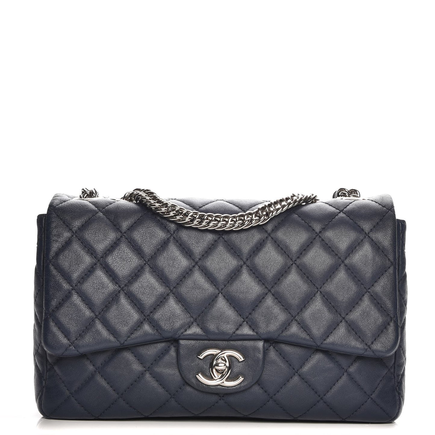 Washed Lambskin Quilted Jumbo Single Flap Bijoux Chain Navy