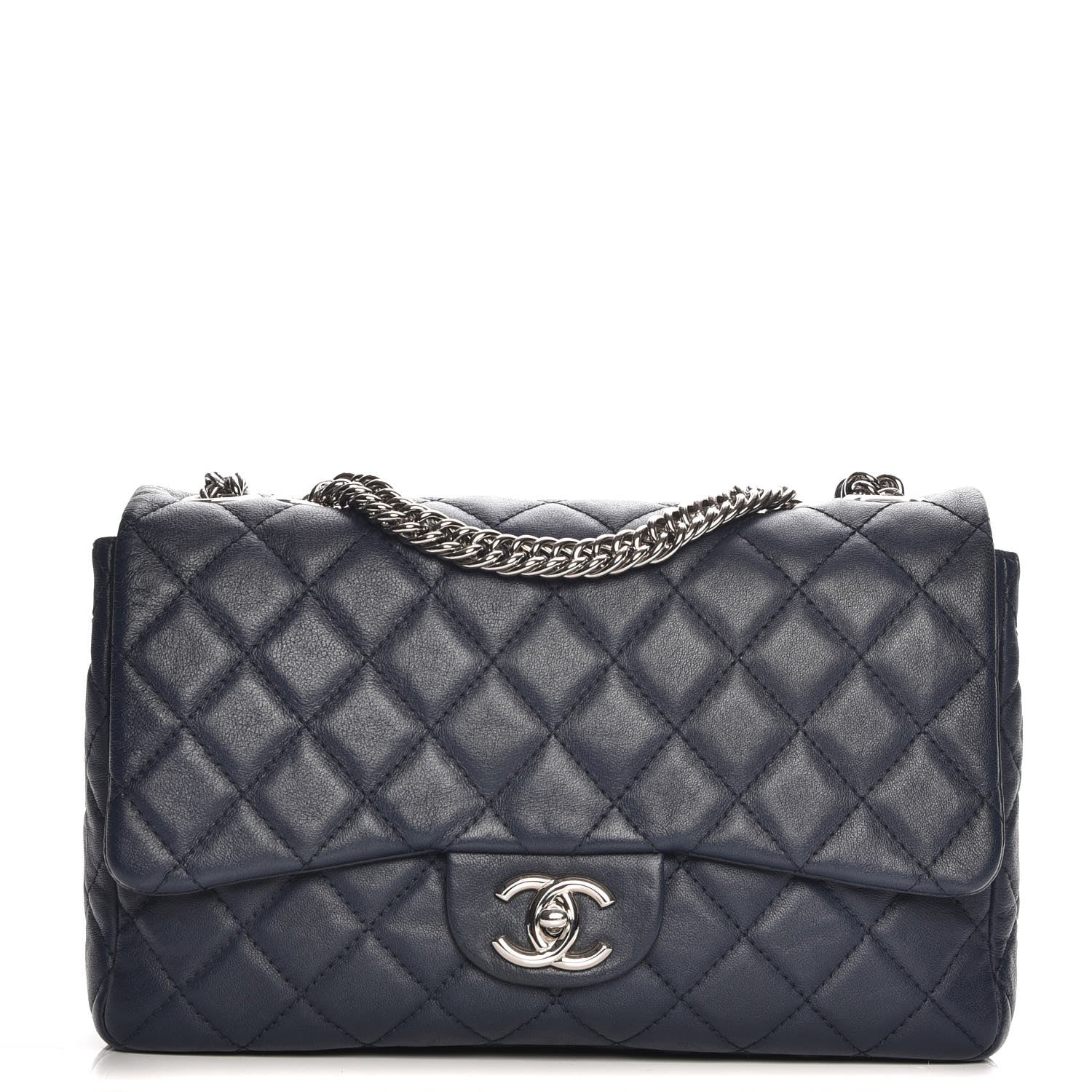 Chanel Washed Lambskin Quilted Jumbo Single Flap Bijoux Chain Navy 1 of 7
