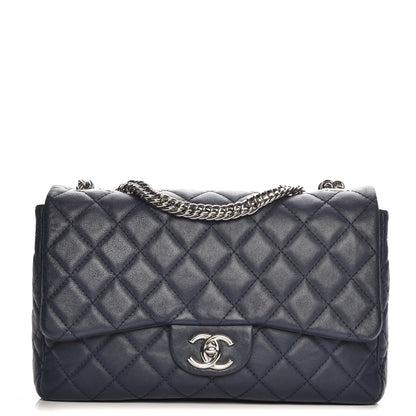 Chanel Washed Lambskin Quilted Jumbo Single Flap Bijoux Chain Navy 1 of 7