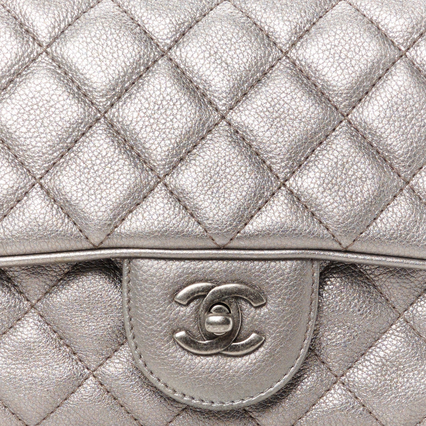 Metallic Calfskin Quilted Medium Casual Rock Flap Silver