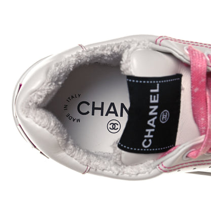 Chanel Calfskin Womens Logo Sneakers 37.5 White Pink 7 of 9