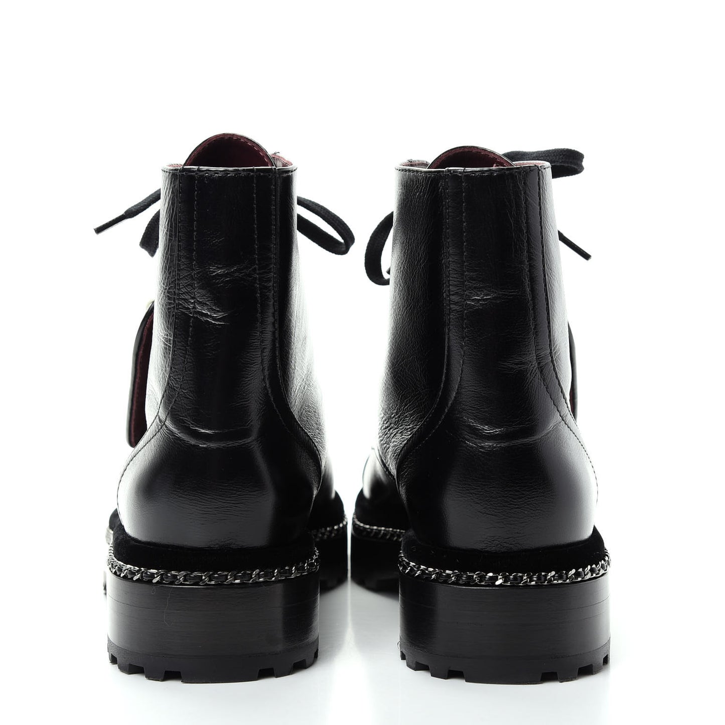Crackled Calfskin Velvet Pearl Combat Short Boots 38 Black