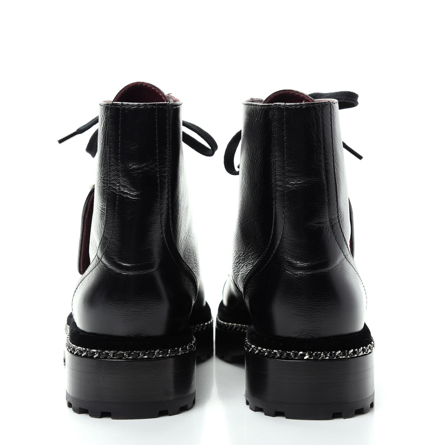 Chanel Crackled Calfskin Velvet Pearl Combat Short Boots 38 Black 7 of 11