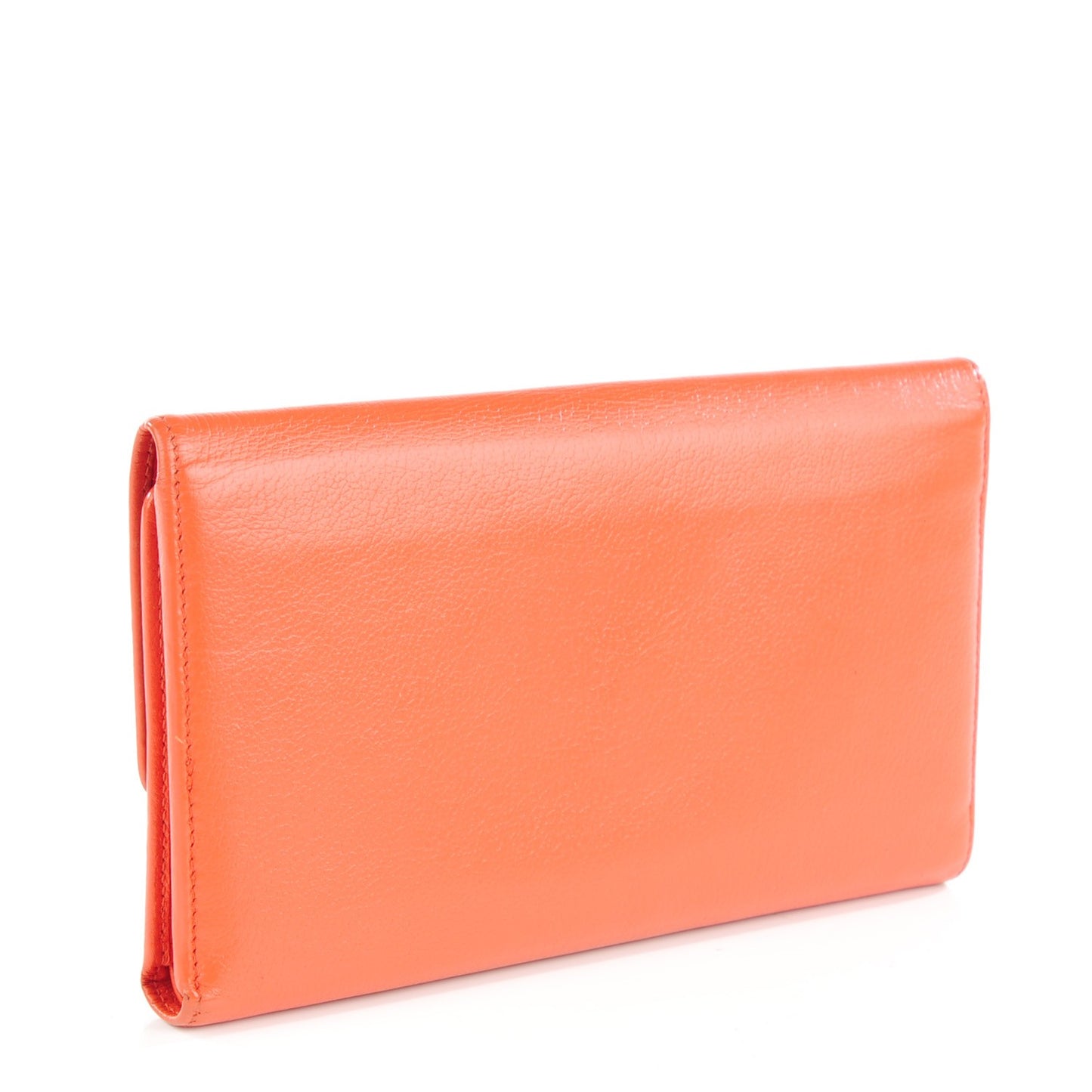 Goatskin Camellia Embossed Flap Wallet Coral