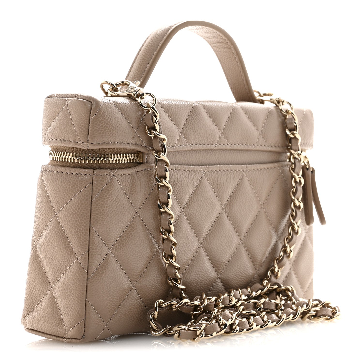 Chanel Caviar Quilted Top Handle Slim Vanity With Chain Dark Beige 3 of 11