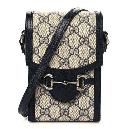 Gucci GG Supreme Monogram Textured Dollar Calfskin Mini Horsebit 1955 Crossbody Bag Beige Blue 1 of 10