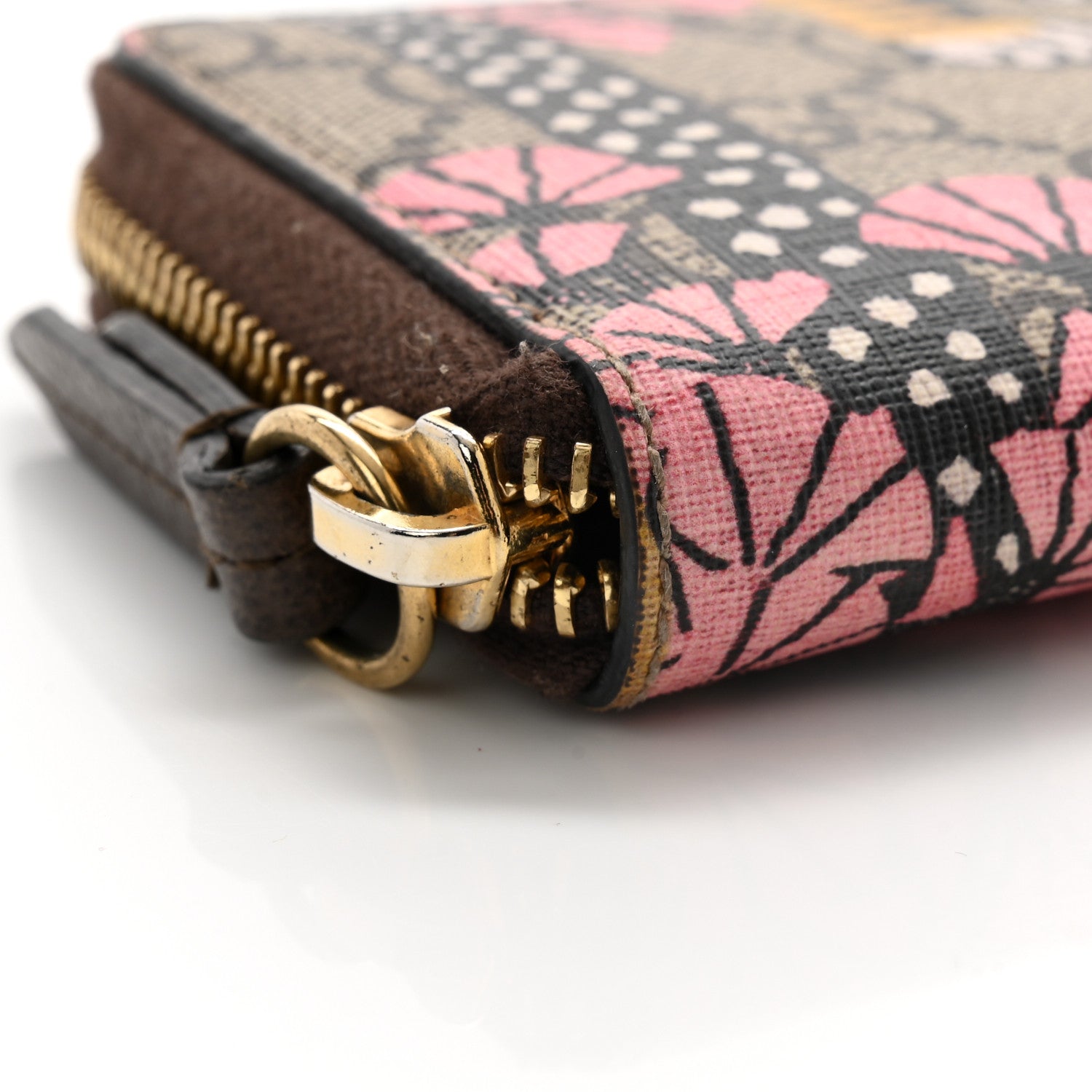 Gucci GG Supreme Monogram Bengal Zip Around Card Case Wallet Beige Pink 9 of 11