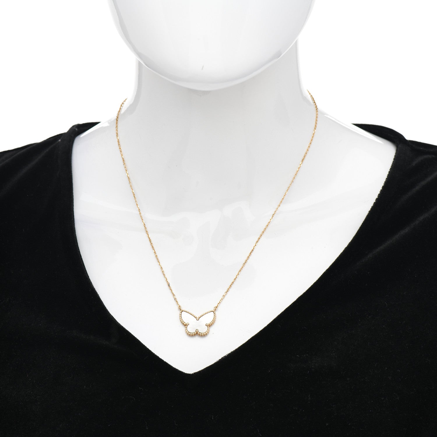 Van Cleef & Arpels 18K Yellow Gold Mother of Pearl Lucky Alhambra Butterfly Pendant Necklace 2 of 5